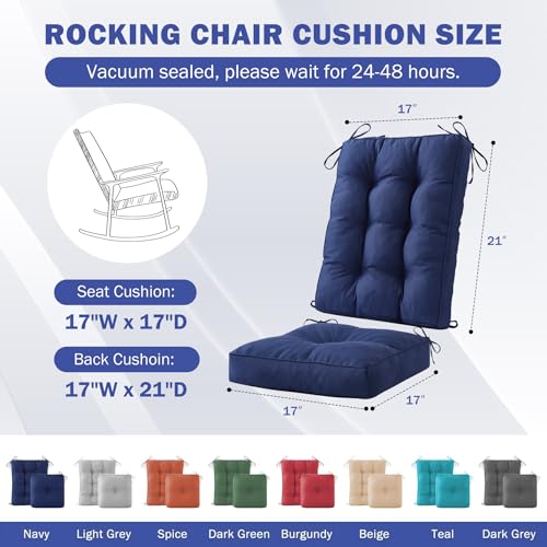 IPYNBAP Rocking Chair Cushion, Waterproof and Fade-Resistant Patio Chair Cushions, Tufted Chair Pads for Rocker Furniture, 17x17 Inch, Indoor/Outdoor Seat Cushions with Ties, Navy Blue - color: Navy Blue, size: 17"X17"/21"X17"