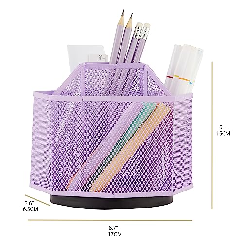 Annova Mesh Desk Organizer Rotate with 5 Compartments Spinning Tidy Candy/Pen Holder Office, Art Supply, Storage, Classroom, Home (Light Purple) - color: Light Purple