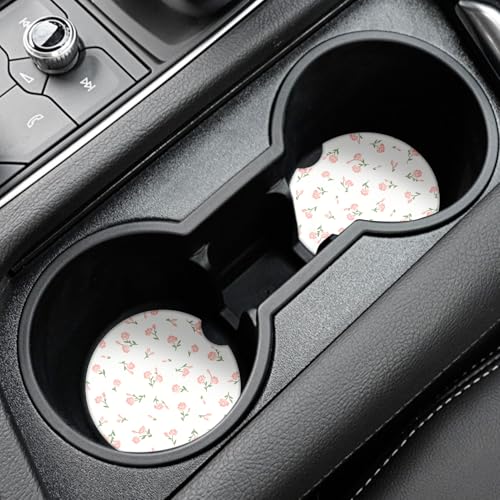 Vintage Flowers Car Coasters,Absorbent 2 Pack for Cup Holders with Finger Notch,2.56 inches Ceramics Heat Resistant Anti Slip Cork Base Car Drinks Coasters Auto Cup Holder - color: Vintage Flowers2