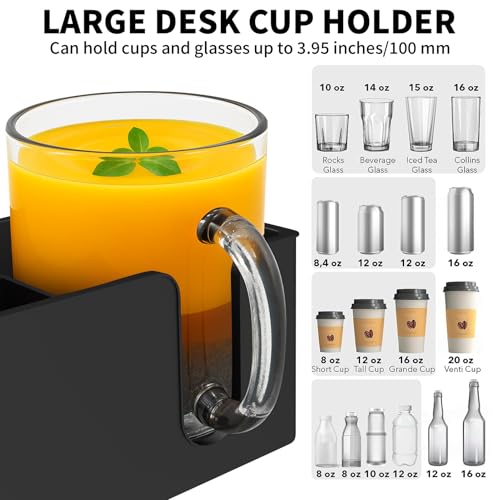 OOKUU 3-in-1 Desk Organizer - Large Desk Cup Holder Clamp, Pencil Holder and Phone Stand - Detachable Anti-Spill Table Cup Holder, Office & PC Gaming Desk Accessories for Cup, Phone and Pen (Black) - color: Black, size: 3 in 1, Large, 7.87"×3.8"