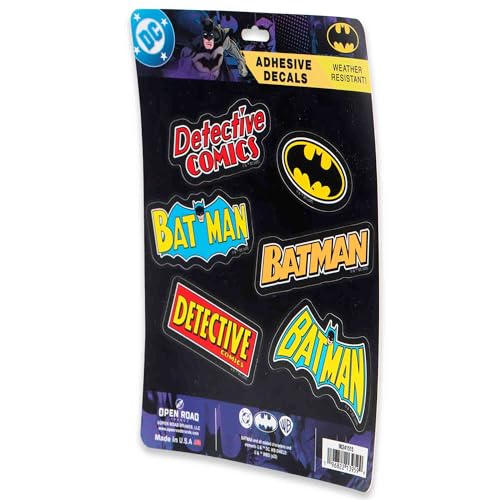 DC Comics Batman Logos Adhesive Vinyl Decals - Nostalgic Set of Batman Stickers for Car, Water Bottle or Laptop, 1 Pack (6 Count) - color: Black/Red