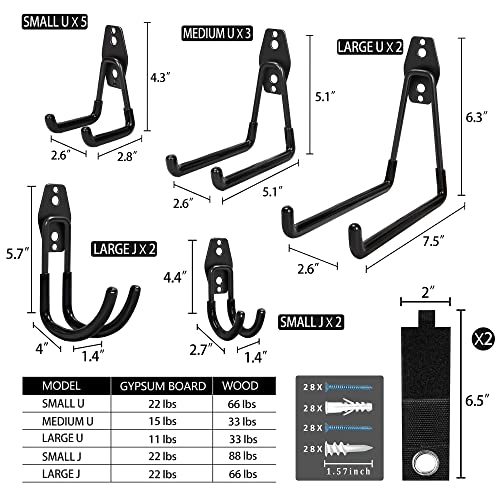 KOFANI Steel Garage Storage Hooks - 16 Pack Anti-Slip Coating, Heavy Duty Wall Mount Hooks for Hanging Bike, Ladder, Garden Tools - color: Black, size: 16 Pack