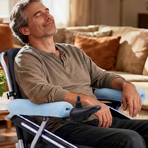 Threlaco 2 Pcs Wheelchair Armrest Covers Soft Fluffy Foam Wheelchair Armrest Pads Non Slip Arm Rest Cover Cushion Pad for Armchairs Office Chairs(Blue) - color: Blue