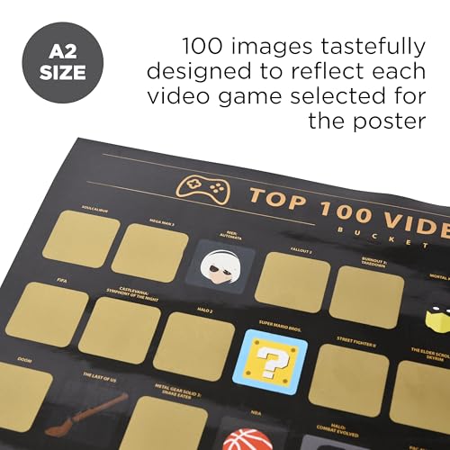 Enno Vatti Top 100 Video Games Bucket List Scratch Poster - Modern Design Scratch Off Cards - Fresh Illustrations of 100 Bucket List for Video Game Enthusiasts - Gift for Video Game Lovers - style: Top 100 Video Games