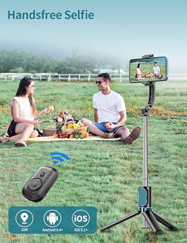 Selfie Stick, 41'' Extendable Phone Tripod Stand with Phone Holder & Detachable Remote, 360° Rotation Selfie Stick Tripod for Cell Phone Compatible with iPhone, Android, Samsung - color: Black