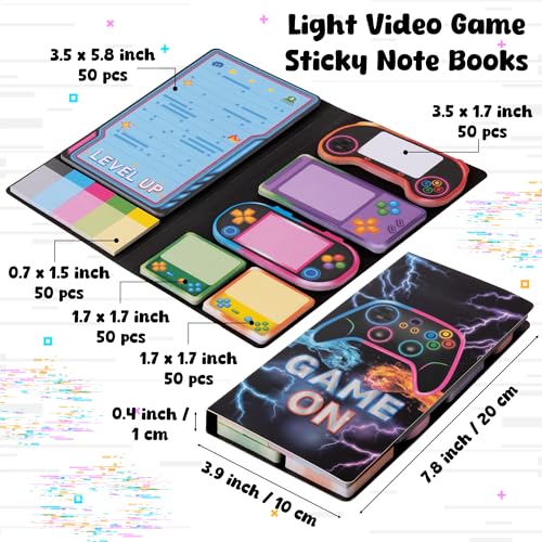 B1ykin Sticky Notes Set - 550 Sheets Writing Pad Light Video Game Design | Self-Stick Notes Pages, Teacher Appreciation Gift, School Office Supplies, Level Up Video Game Design