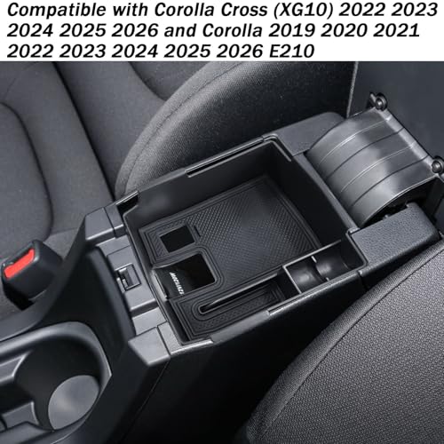 Center Console Organizer Compatible with Toyota Corolla Cross (XG10) 2022 2023 2024 2025 2026 and Corolla 2019-2026 E210, Maximize Space with Tray, Charging Port Coin Holder for Armrest Black