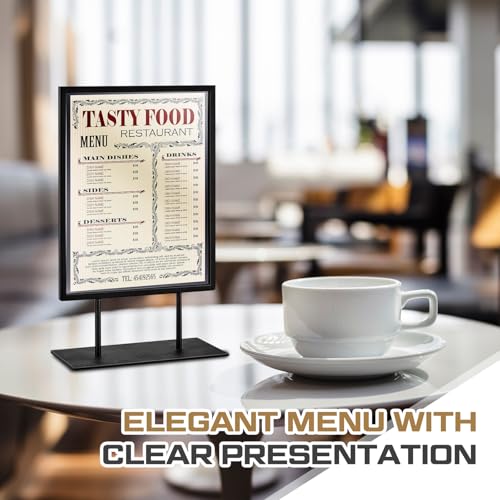 Zhengmy 2 Pcs Tabletop Sign Holder with Flat Base 11" x 8.5" Double Sided Countertop Sign Holder Vertical Desktop Display Stand Metal Poster Display Stand for Office Store Restaurant Hotels, Black - color: Vertical, size: 11" x 8.5"