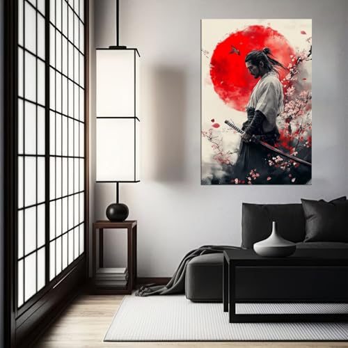Samurai Canvas Wall Art for Home Living Room Bedorom Decor Cherry with Japanese Samurai Picture Poster Framed Artwork Canvas Prints Ready to Hang(12''W x 16''H) - color: samurai art-20, size: 12"L x 16"W