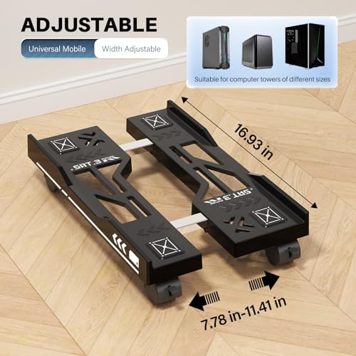 Adjustable Computer Tower Stand, Mobile PC Stand for Floor with 4 Locking Caster Wheels Fits Most PC, Under Desk CPU Holder for Office, Gamers and Students (Black) - color: Black