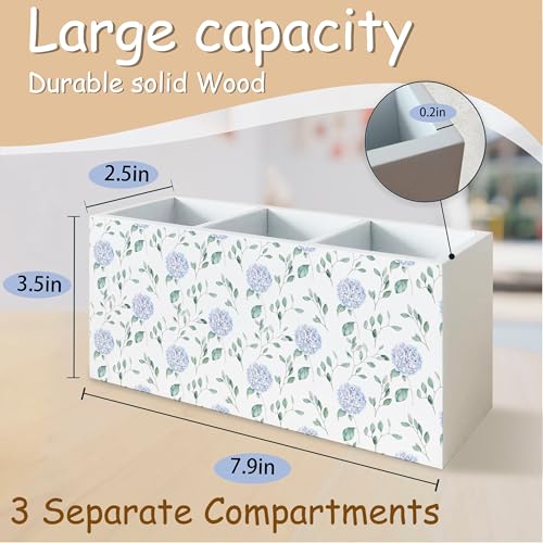 Grandmillennial Blue Hydrangea Pen Pencil Holder Organizer for Desk, Blue and White Chinoiserie Floral Botanical Wooden Box Block Sign for Home Office Tabletop Decor - color: Floral