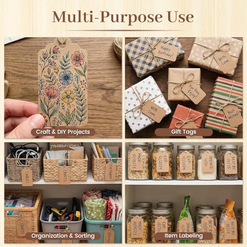 SallyFashion 120PCS Gift Tags with String Attached, 1.6 x 2.8 inch Kraft Paper Hang Tags for Clothes DIY Crafts Wedding Holiday (Brown) - color: Brown