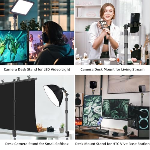 Camera Desk Mount Table Stand with Ball Head, Adjustable Light Stand with 1/4" Screw & C Clamp for DSLR Camera, Ring Light, Live Streaming, Photo Video Shooting - size: TL253H9