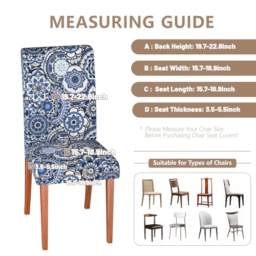 Dining Chair Covers Set of 4, Stretch Spandex Slipcovers with Back, Blue Floral Printed Chair Covers, Soft Elastic Fit Removable Washable Protectors for Kitchen Dining Room - color: A-totem Patterns, size: 4PCS