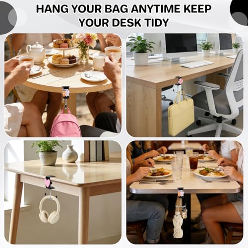 AULEEP 2 Pack Clamp-On Under Desk Bag Hook, Adjustable Purse Holder for Table with Cute DIY Stickers, 100 lbs Capacity Heavy-Duty Desk Organizer Hooks for Handbag, Backpack, Headphone, Black - color: Black