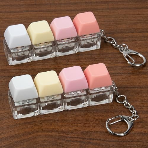 2 PCS 4-in-1 Keyboard Fidget Toy Keychain, Finger Clicky Button Toy Stress Relief Keychain with Swappable Keycaps, Mini Mechanical Key Fidget for Office Desk Focus Gifts (Pink Yellow White) - color: Pink Yellow White