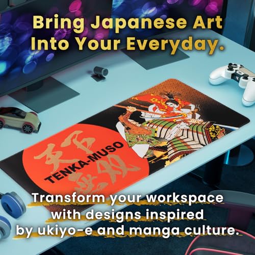 BELLEMOND Japanese Art Desk Mat | Large 31.5x11.8in Anime Mouse Pad for Keyboard & Mouse | Non-Slip Base, Water-Repellent | Original Japanese Design | Tenka Muso - The Unrivaled Warrior - color: Tenka Muso - the Unrivaled Warrior