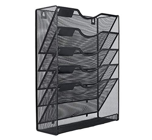 EasyPAG 5 Tier Wall File Holder Mesh Hanging Folder Organizer with Classify Label, Versatile Desk File Holder, Vertical Wall Mounted Mail Organizer for Office Home Cubicle, Black, Closed Sides - color: Black (Update)