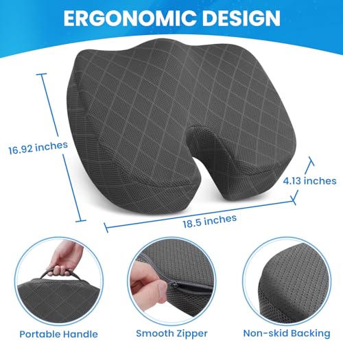 TushGuard Seat Cushion - for Office Chair, Car Seat, Airplane, Bleacher - Sciatica & Coccyx Pain Relief Desk Chair Cushion for Long Sitting Office Workers, Car Drivers(Grey, XX-Large) - color: Grey, size: XX-Large