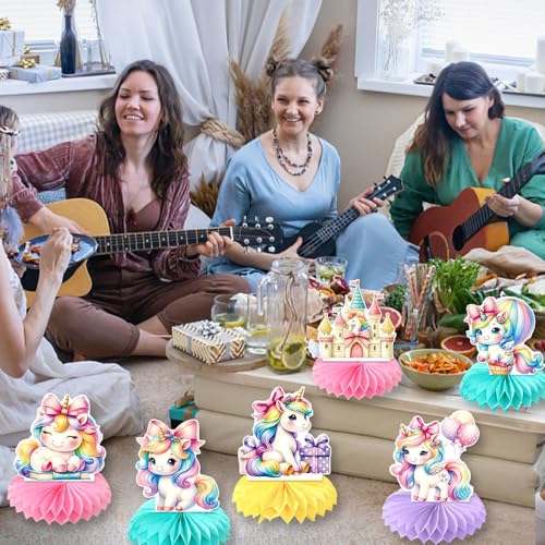 9pcs Rainbow Unicorn Honeycomb Decorations, Cute Sweet Honeycomb Centerpiece table decor, Birthday Party Supplies Ornaments - color: Unicorn B