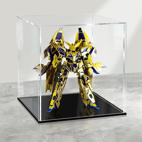 LANSCOERY Acrylic Display Case, 10x10x10 in Clear Display Box with 2mm Panels, Black Base for Building Block Models and Collectibles - color: Black, size: 10x10x10inch; 25x25x25cm