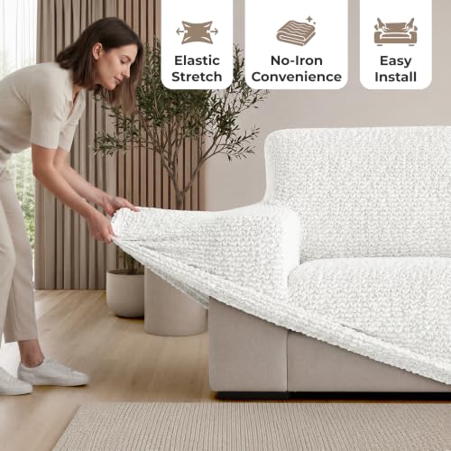 Premium Stretch Couch Covers for Sofa - Sofa Chair Cover Washable, Dogs & Pets Friendly - Elastic Polyester Loveseat Slipcovers - Non-Slip Love Seat Couch Covers - Crisp White (86"-120" Wide) - color: Crisp White, size: 86"-120" Wide