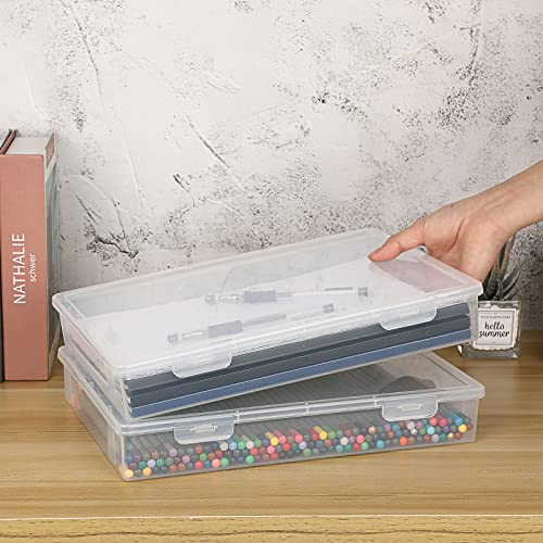 BTSKY Clear Plastic Storage Box with Flap Lid, Multipurpose Craft Organizers and Storage Box Art Supply Storage Organizer Plastic Sewing Box for Pencils Markers Notebooks A4 Files, 2 Pack Large - size: Large-2 Pack