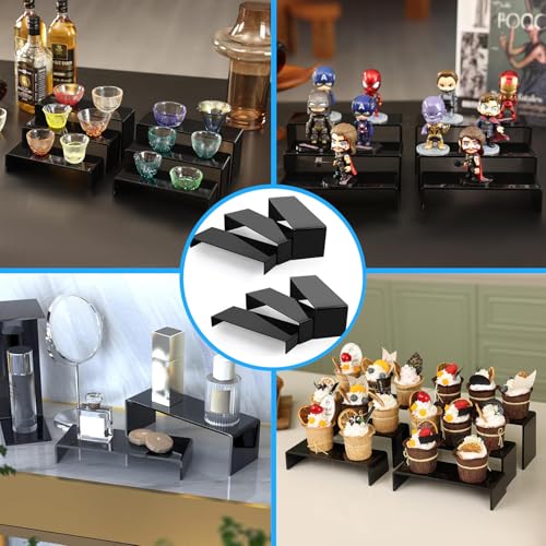Goabroa 12 Pcs Clear Risers Display Stands, 3 Tiers 4mm Thick Transparent Display Risers Ideal for Collectibles Stand, Party Cake Dessert Holder, Floating Visual Lego Display Shelve - color: Black, size: Regular 2 Sets (6PCS) Rectangle