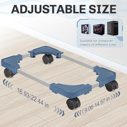 Liitrton Mobile CPU Stand, Adjustable Computer Tower Stand with 4 Locking Casters,Ventilated PC Stand for Floor with Multiple Colors, Fits Most PC Tower Under Desk Stand for Office Gamers (Blue) - color: Blue