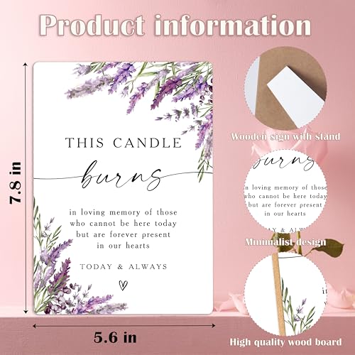 This Candle Burns Memorial Sign, Lavender Memorial Table Sign, Bridal Shower Decoration, Engagement Party Decor, Purple Floral Wooden Signs with Stand for Wedding Reception And Bridal Party Decor - 44 - color: This Candle44