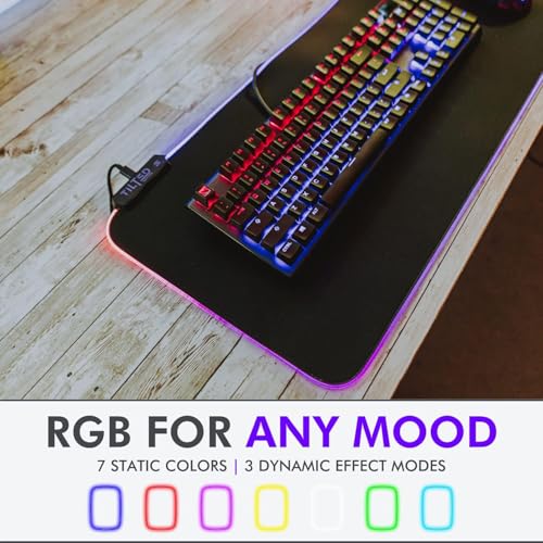 Tilted Nation RGB Mouse Pad for Gaming - Large LED Mousepad - LED Desk mat with 8 Adjustable Light Modes - Non Slip Rubber Base, Easy to Clean Water Proof Surface Mat for Keyboard and Mouse - color: Black