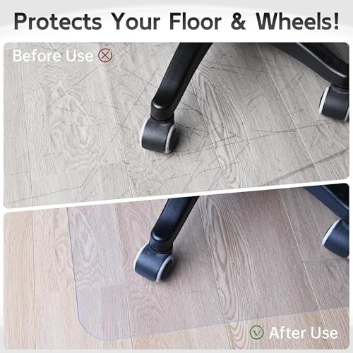 Office Chair Mat, 36" x 48" Vinyl Desk Chair Mat Clear Floor Protector Mat for Hardwood Floor/Rolling Chair Office & Home, Easy Glide and Flat Without Curling - color: Transparent, size: 48" x 36" Rectangular
