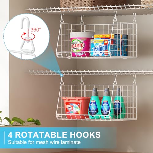 3-Tier Hanging Laundry Basket Organizer:Foldable Wire Shelf Laundry Room Organizer with 360°Rotating Hooks Small Space Solutions Closet Hanging Organizer - Laundry Organization, White Patent - color: White, size: 3-Pack 13.7*11*29.72inch