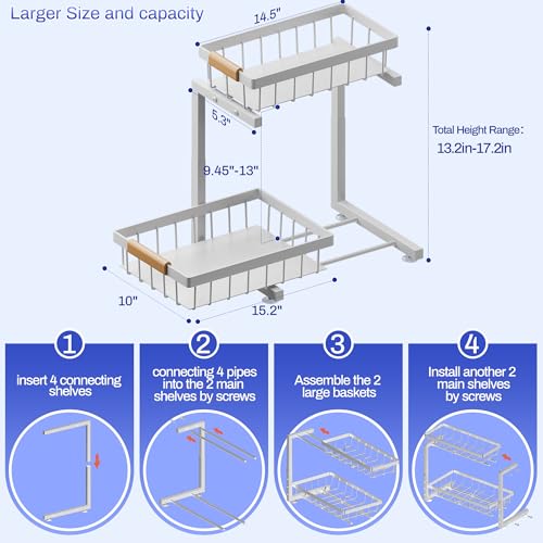 ADBIU 2 Pack Under Sink Organizers and Storage, Height Adjustable 2-Tier Pull Out Cabinet Organizer, Heavy Duty Slide Out Sink Shelf Drawer for Kitchen Bathroom Organization - color: White, size: Large Size