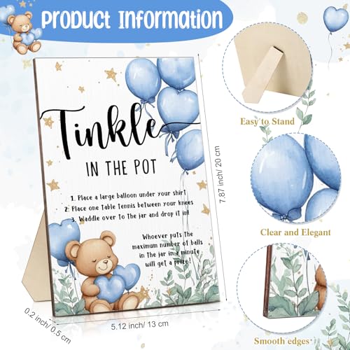 Tatuo 71 Tinkle in The Pot Baby Shower Game Sign Wooden Baby Shower Gender Reveal Party Favors 20 Table Tennis Balls 50 Balloon Latex Balloon(Bear,Blue) - color: Blue, style: Bear