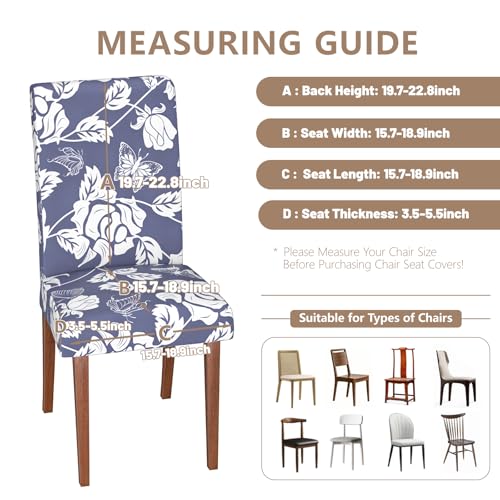 Dining Chair Covers Set of 6, Stretch Spandex Chair Slipcovers for Dining Room Chairs, Removable Washable Kitchen Chair Covers, Elastic Chair Protectors for Dining Room Kitchen - color: Light Purple Flowers + Butterflies, size: 6PCS
