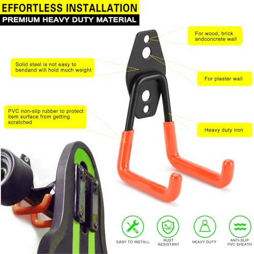 10 Pack Garage Hooks Heavy Duty Storage Organizer Wall Mount Power and Garden Tool Hangers, for Hanging Ladders, Ropes, Hose, Bulk Items - color: Orange 10 pack
