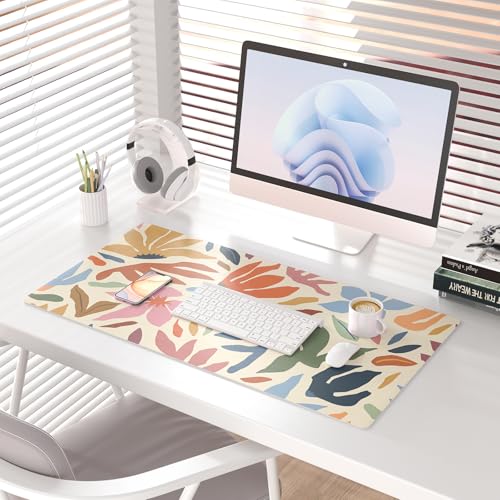 Colorful Star Abstract Floral Large Mouse Pad, Waterproof Office Desk Mat, Non-Slip Gaming Mouse Pad, XXL PC Laptop Protector Pads, PU Leather Desk Writing Pads for Office Home, 31.5" x 15.7" - color: Abstract Floral, size: 31.5" x 15.7"