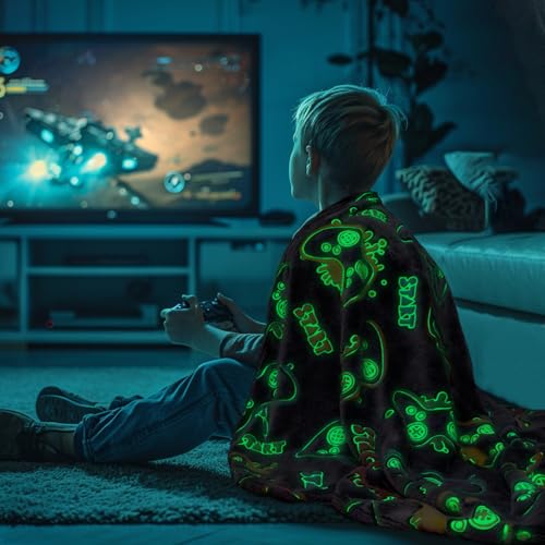 Gamer Gifts for Boys Glow in The Dark Gaming Blanket for Kids, Birthday Gifts for Boys Age 8-12, Game Controller Throw Blanket, Soft Kids Blanket for Game Room Decor 40"x60" - color: Game, size: Size 40" x 60" (100 x 150 cm)
