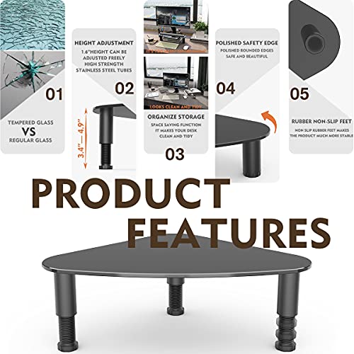Hemudu Tempered Glass Computer Monitor Riser/Triangle Save Space Desktop Corner Stand for Computer Monitor & Laptop Black HD01B-003 - color: black