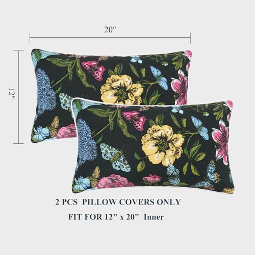 FUNHOME Outdoor Indoor Lumbar Pillow Covers ONLY, Water-Repellent Patio Lumbar Cushion Cases 12” x 20”, Decorative Throw Pillowcase Shell for Couch Patio Garden Furniture Use-Black Flower Butterfly - color: Black Flower Butterfly, size: 20"L x 12"W(No Ins