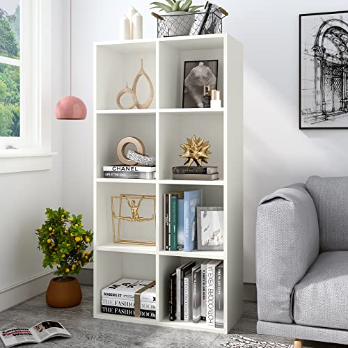 OSCHF 8-Cube Storage Shelf Bookcase - Wooden 4-Tier Floor Standing Open Bookshelf, Modern TV Stand up to 55 Inchs for Home and Office, Warm White - color: Warm White, size: 8-Cube