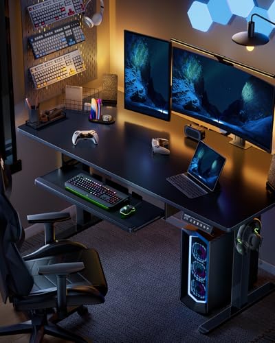 ErGear Electric Standing Desk with Full Size Keyboard Tray, Adjustable Height Sit Stand Up Desk, Home Office Desk Computer Workstation, 48x24 Inches, Black - color: Black, size: 48" X 24"