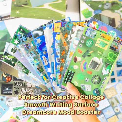 72 Sheets Dreamcore Aesthetic Sticker Book | Writable Paper, PET & Coated Paper, Fine Die-Cutting for Journaling, Scrapbooking & DIY Crafts - color: Light Dreamscape