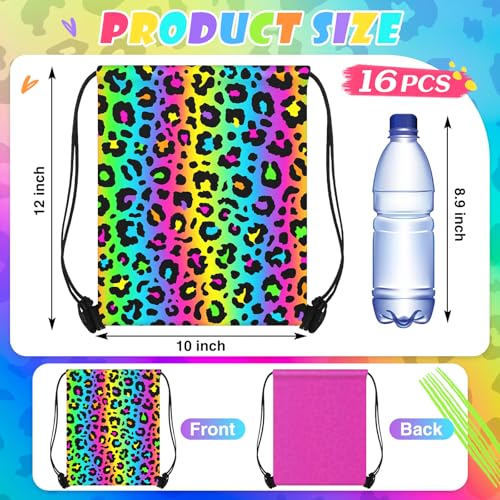 Yiyiring 16 Pcs Cheetah Drawstring Bags, Neon Leopard Gift Drawstring bags cheetah party favors decor for Theme Birthday Party Supplies (Neon Leopard) - style: Neon Leopard