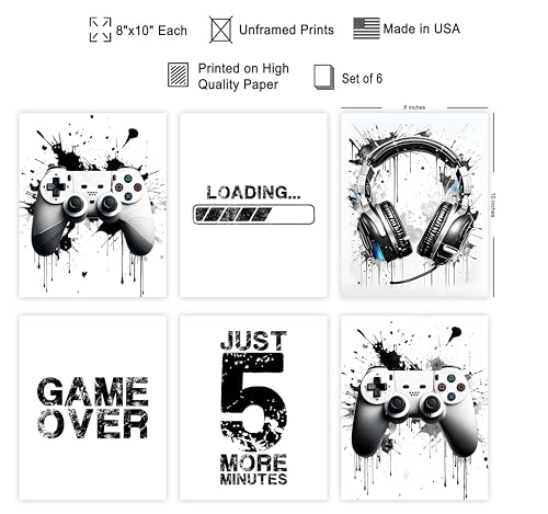 Poster Master 6-Piece Video Game Print - Contemporary Gaming Poster - Geeky & Gamer Art - Modern Black & White Design - Minimal Game Room or Teen Boy's Room Decor - 8x10 UNFRAMED Wall Art - color: Style-06, size: 8"L x 10"W