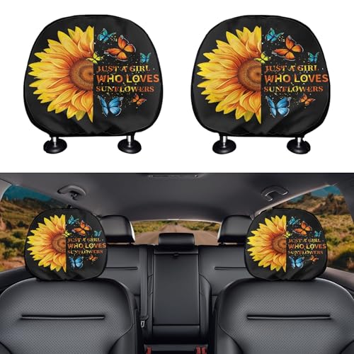 Just A Girl Print 2 Pcs Car Seat Headrest Cover Sunflower Automotive Headrest Protector Replacement,Universal Fits, Easy to Install Cars Interior Decor - color: Just A Girl
