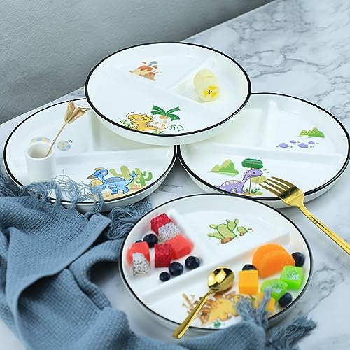 SOCOSY Dinosaur Ceramic Divided Dish, 8 Inch, Yellow - color: Yellow Dinosaur