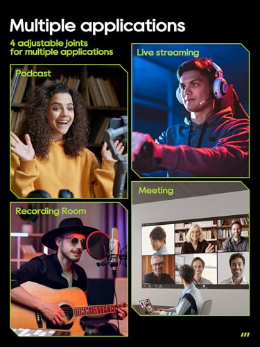 Microphone Arm Stand, CACENCAN Upgraded Mic Boom Arm with Cable Management, 3/8" to 5/8" Adapter, Desk Mount Mic Stand for Blue Yeti, Shure SM7B, HyperX, Streaming, Podcast, Gaming, Recording (Black)