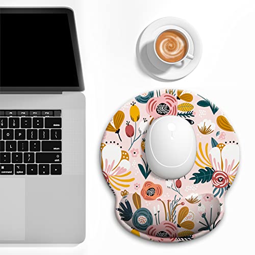Ergonomic Mouse Pad with Wrist Support, Floral Memory Foam Wrist Rest Mouse Pads, Cute Computer Laptop Office Accessories Decor, Pain Relief Mousepad for Gaming Work Women Girls, Pink Flower - color: Pink Flowers
